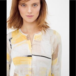 WHBM Abstract Design Cardigan Ecru Zip Sweater XS